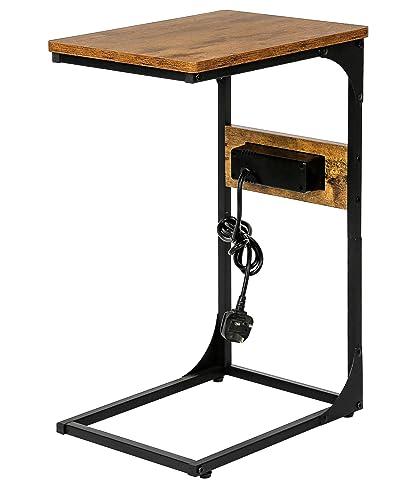 HYGRAD BUILT TO SURVIVE C-Shaped Wooden Industrial Look End Bedside Table Lap Desk With UK Plug Charging Station USB Ports Home Office HYGRAD BUILT TO SURVIVE