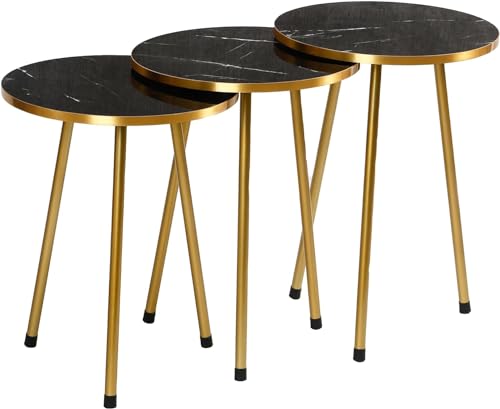 HYGRAD BUILT TO SURVIVE Set Of 3 Modern Chic Round Wood/Metal Nesting End Stacking Coffee Bedside Tables In 3 Colours (Black) HYGRAD BUILT TO SURVIVE