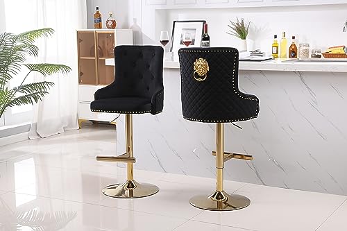 HYGRAD BUILT TO SURVIVE Velvet Upholstery 360 Degree Swivel Breakfast High Bar Home Kitchen Pub Stools Chair Seat With Gas Lift & Metal Base (2, Black) HYGRAD BUILT TO SURVIVE