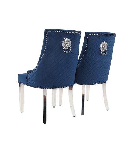 HYGRAD BUILT TO SURVIVE Velvet Upholstered Seat Luxury Dining Accent Chair With Silver Metal Legs For Home Office Study Hallway (2, Blue) HYGRAD BUILT TO SURVIVE