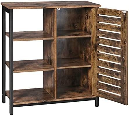 3 Tier Wood/Steel Industrial Style Rustic Cabinet Bookshelf Display Storage Unit With Slatted Door HYGRAD BUILT TO SURVIVE