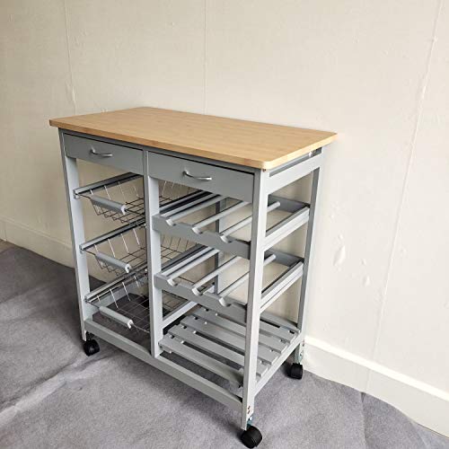 HYGRAD Kitchen Trolley MDF Top White Island Dining Cart Worktop Basket Storage Lockable Wheels Rolling Kitchen Portable Island Kitchen Trolley with Drawers and Open Shelf, Grey (Grey) HYGRAD BUILT TO SURVIVE