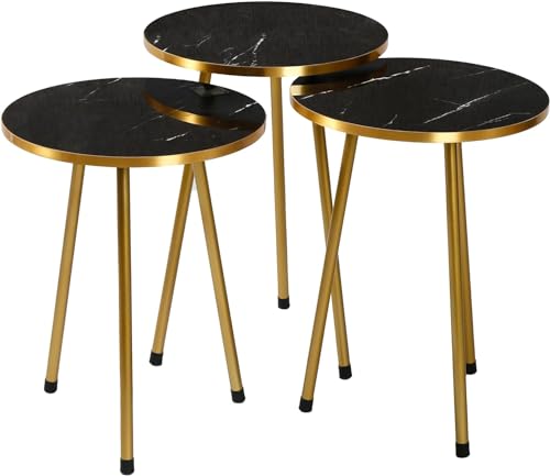 HYGRAD BUILT TO SURVIVE Set Of 3 Modern Chic Round Wood/Metal Nesting End Stacking Coffee Bedside Tables In 3 Colours (Black) HYGRAD BUILT TO SURVIVE