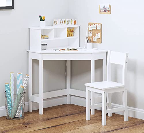 HYGRAD® White Study Table and 1 Chairs for Kids Unisex Xmas, Wooden Study Desk with Chair for Children, Writing Desk with Storage and Hutch Shelves for Home School with Tidy Shelf Organiser HYGRAD BUILT TO SURVIVE