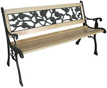 HYGRAD BUILT TO SURVIVE Outdoor Wooden 3 Seater Cross Rose Garden Bench Park Seat with Cast Iron Leg UK Seller HYGRAD BUILT TO SURVIVE