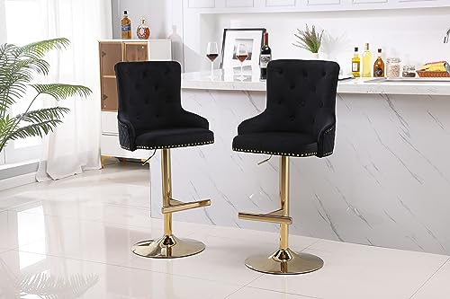 HYGRAD BUILT TO SURVIVE Velvet Upholstery 360 Degree Swivel Breakfast High Bar Home Kitchen Pub Stools Chair Seat With Gas Lift & Metal Base (2, Black) HYGRAD BUILT TO SURVIVE