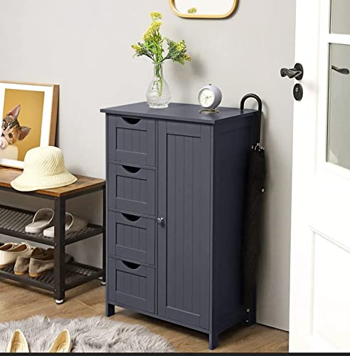 HYGRAD BUILT TO SURVIVE Bathroom Floor Cabinet Cupboard Free Standing Wooden Cabinet Storage Unit with 4 Drawers & 1 Door, Adjustable Shelf, Grey HYGRAD BUILT TO SURVIVE