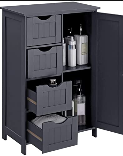 HYGRAD BUILT TO SURVIVE Bathroom Floor Cabinet Cupboard Free Standing Wooden Cabinet Storage Unit with 4 Drawers & 1 Door, Adjustable Shelf, Grey HYGRAD BUILT TO SURVIVE