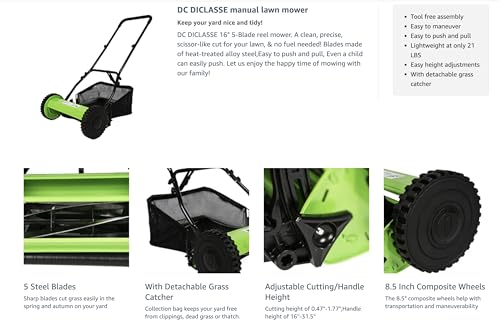 Push Lawn Mower CRAFTSMAN 14-Inch With Bagger, 5-Blade Manual Push