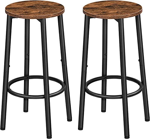 HYGRAD BUILT TO SURVIVE Set Of 2 Industrial Design Rustic Brown Round Wooden Bar Pub Kitchen Island Stools Chairs Seats Breakfast Bar Stools, Round Bar Chairs with Footrest, 24.4Inch Height HYGRAD BUILT TO SURVIVE