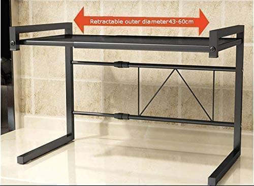 2 Tier Over Microwave Oven Shelf Storage Solution Organiser Stand Utensil Holder Counter Shelf and Organizer with 3 Hooks Carbon Steel 55lbs Weight Capacity Matte Black HYGRAD BUILT TO SURVIVE