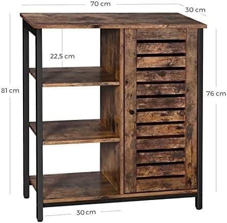 3 Tier Wood/Steel Industrial Style Rustic Cabinet Bookshelf Display Storage Unit With Slatted Door HYGRAD BUILT TO SURVIVE