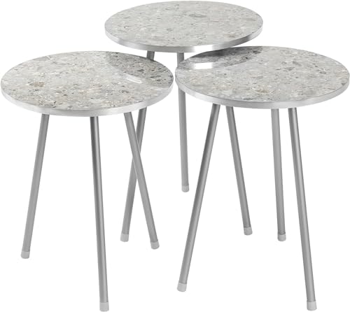 HYGRAD BUILT TO SURVIVE Set Of 3 Modern Chic Round Wood/Metal Nesting End Stacking Coffee Bedside Tables In 3 Colours (Grey) HYGRAD BUILT TO SURVIVE