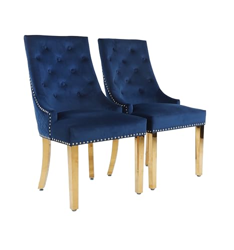 HYGRAD BUILT TO SURVIVE Velvet Upholstered Seat Luxury Dining Accent Chair With Gold Metal Legs Gold For Home Office Study Hallway (2, Blue) HYGRAD BUILT TO SURVIVE