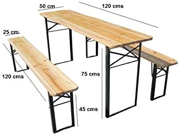 HYGRAD BUILT TO SURVIVE Large 3 Piece Wooden Folding Picnic Beer Table Bench Trestle Patio Outdoor Garden Pub 120 x 50 x 75 cms HYGRAD BUILT TO SURVIVE