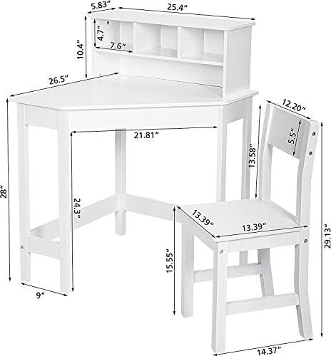 HYGRAD® White Study Table and 1 Chairs for Kids Unisex Xmas, Wooden Study Desk with Chair for Children, Writing Desk with Storage and Hutch Shelves for Home School with Tidy Shelf Organiser HYGRAD BUILT TO SURVIVE