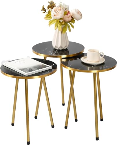 HYGRAD BUILT TO SURVIVE Set Of 3 Modern Chic Round Wood/Metal Nesting End Stacking Coffee Bedside Tables In 3 Colours (Black) HYGRAD BUILT TO SURVIVE