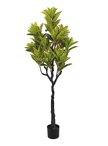 HYGRAD BUILT TO SURVIVE Tall Green Indoor Outdoor Artificial Faux Fake Decorative Home Office Exotic Tropical Plant (Ficus elastica variegata 150cm) HYGRAD BUILT TO SURVIVE