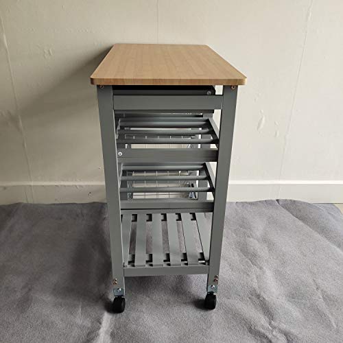 HYGRAD Kitchen Trolley MDF Top White Island Dining Cart Worktop Basket Storage Lockable Wheels Rolling Kitchen Portable Island Kitchen Trolley with Drawers and Open Shelf, Grey (Grey) HYGRAD BUILT TO SURVIVE