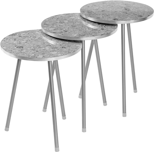 HYGRAD BUILT TO SURVIVE Set Of 3 Modern Chic Round Wood/Metal Nesting End Stacking Coffee Bedside Tables In 3 Colours (Grey) HYGRAD BUILT TO SURVIVE