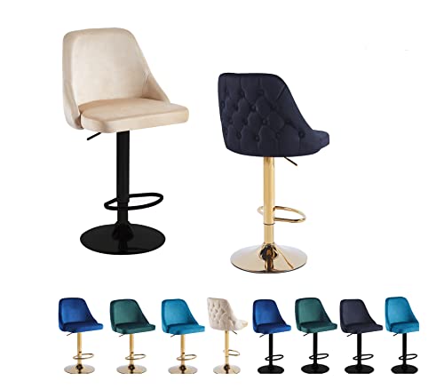 HYGRAD BUILT TO SURVIVE 2 x Velvet Swivel Breakfast Bar Kitchen Island Stools Chair With Gas Lift In 5 Colours (Teal + Gold Base) HYGRAD BUILT TO SURVIVE