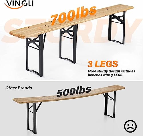 HYGRAD BUILT TO SURVIVE 3 Piece 180 cm Wooden Portable Folding Picnic Beer Bench Table Trestle Outdoor Living Pub Furniture Set HYGRAD BUILT TO SURVIVE