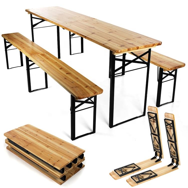 HYGRAD BUILT TO SURVIVE 3 Piece 180 cm Wooden Portable Folding Picnic Beer Bench Table Trestle Outdoor Living Pub Furniture Set HYGRAD BUILT TO SURVIVE