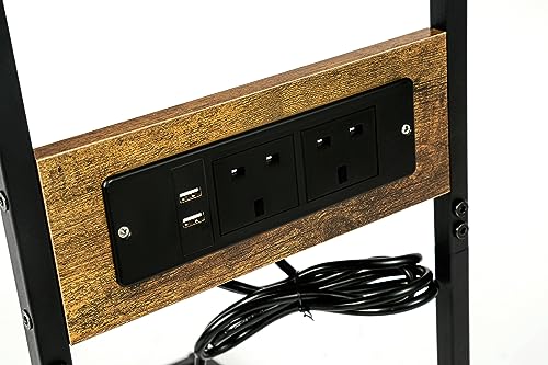 HYGRAD BUILT TO SURVIVE C-Shaped Wooden Industrial Look End Bedside Table Lap Desk With UK Plug Charging Station USB Ports Home Office HYGRAD BUILT TO SURVIVE