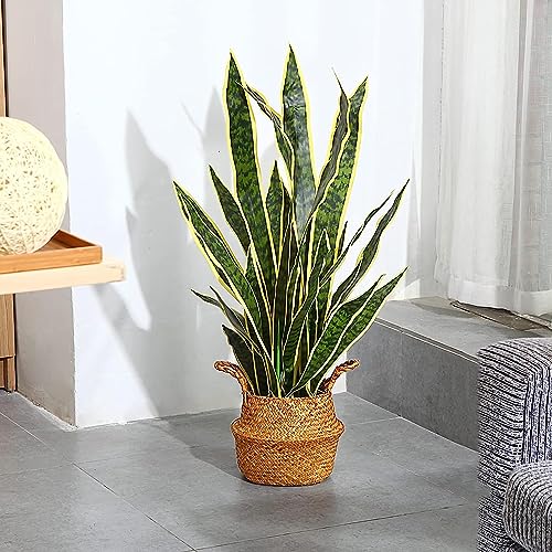 HYGRAD BUILT TO SURVIVE Tall Green Indoor Outdoor Artificial Faux Fake Decorative Home Office Exotic Tropical Plant (Snake Plant sansevieria 90cm) HYGRAD BUILT TO SURVIVE