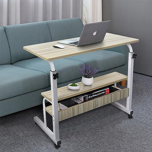 Adjustable Portable Rolling Bedside Work Breakfast Laptop Tray Table Desk Station Portable Overbed/Chair Table Sofa Side Notebook Laptop Desk PC Stand Height Adjustable w/Lockable 4 Castors & Wooden HYGRAD BUILT TO SURVIVE