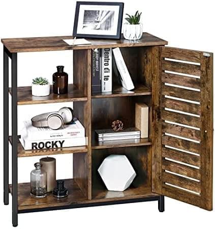 3 Tier Wood/Steel Industrial Style Rustic Cabinet Bookshelf Display Storage Unit With Slatted Door HYGRAD BUILT TO SURVIVE