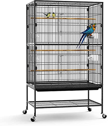 Large 132cm 2 Tiers Flight Cage Stand Wheels Rolling Portable Metal Bird Cage Wheels & Tray For Parrot for Cockatiels Quaker Sun Parakeets Green Cheek Conures Cockatoo Parrot Budgies Canary Budgie HYGRAD BUILT TO SURVIVE