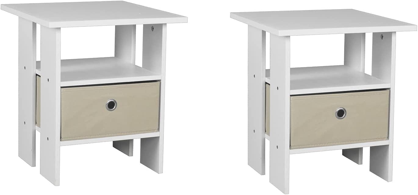 2 x White Wooden Bed Side Table Nightstand Shelf With Removable Canvas Drawer HYGRAD BUILT TO SURVIVE