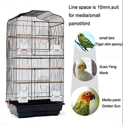 37" Rooftop Metal Large Bird Parrot Cage Carrier For Canary Budgie Cockatiel In Black & White (Black) HYGRAD BUILT TO SURVIVE