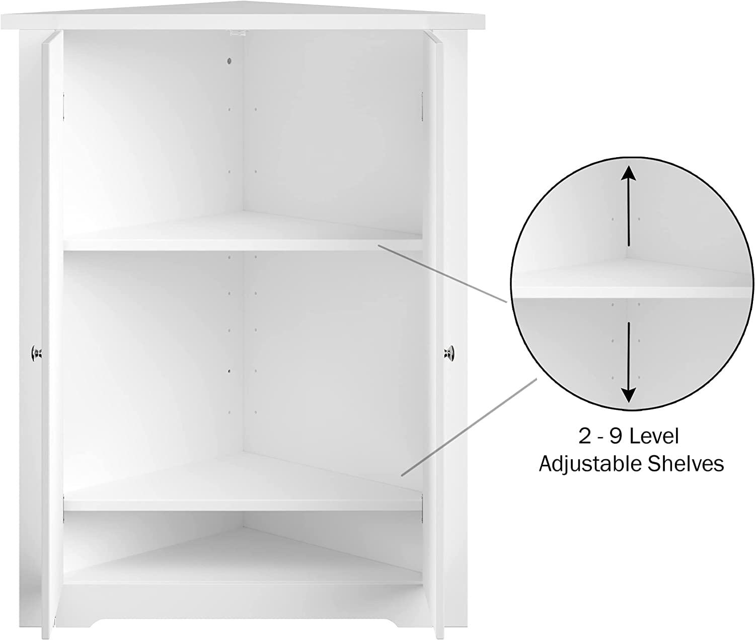 White Wooden Triangle Free Floor Standing Kitchen Bathroom Space Saving Cabinet Shelf With Shutter Doors Single Door, Adjustable Shelf, for Living Room, Kitchen, Entryway, White HYGRAD BUILT TO SURVIVE