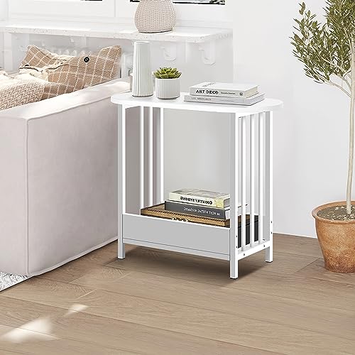 HYGRAD BUILT TO SURVIVE 2 Tier Narrow Wooden Bedside Sofa End Side Oval Top Table For Living Bed Room Furniture In White Colour HYGRAD BUILT TO SURVIVE