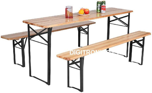 HYGRAD BUILT TO SURVIVE Large 3 Piece Wooden Folding Picnic Beer Table Bench Trestle Patio Outdoor Garden Pub 120 x 50 x 75 cms HYGRAD BUILT TO SURVIVE