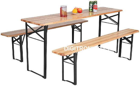HYGRAD BUILT TO SURVIVE Large 3 Piece Wooden Folding Picnic Beer Table Bench Trestle Patio Outdoor Garden Pub 120 x 50 x 75 cms HYGRAD BUILT TO SURVIVE