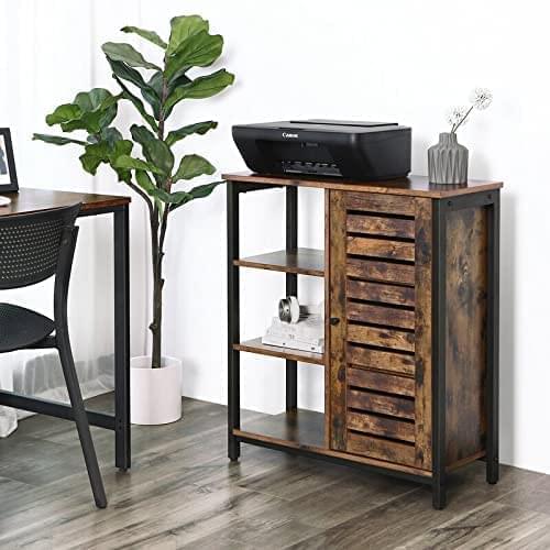 3 Tier Wood/Steel Industrial Style Rustic Cabinet Bookshelf Display Storage Unit With Slatted Door HYGRAD BUILT TO SURVIVE