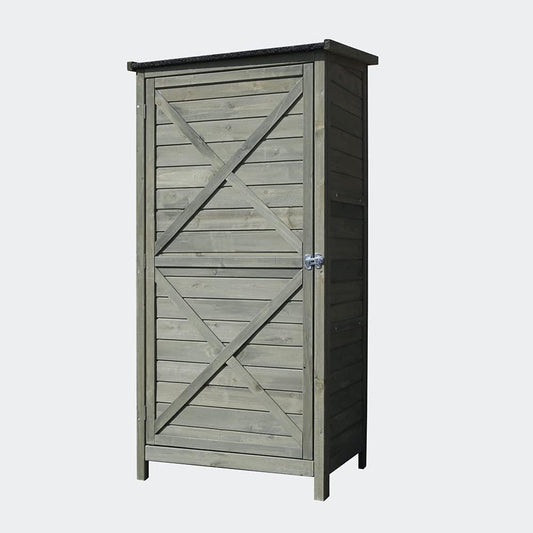 142 cm Tall Shabby Wooden Outdoor Slim Garden Shed Tool Storage Cabinet Cupboard In Grey Colour HYGRAD BUILT TO SURVIVE