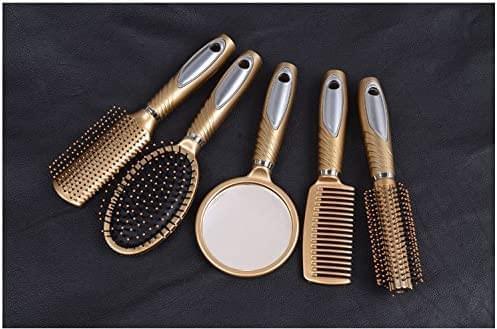 5 Piece Hair Styling Salon Professional Brush Comb Gift Set Kit With Mirror In Gold HYGRAD BUILT TO SURVIVE