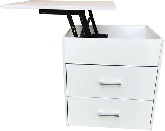White Wooden Extendable Floating Lift Top Bed Side Table Nightstand Desk With 2 Drawers HYGRAD BUILT TO SURVIVE