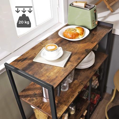 HYGRAD BUILT TO SURVIVE 4 Tier Wooden/Metal Industrial Look Rustic Kitchen Bakers Rack Microwave Shelf Organiser With Mesh Baskets HYGRAD BUILT TO SURVIVE