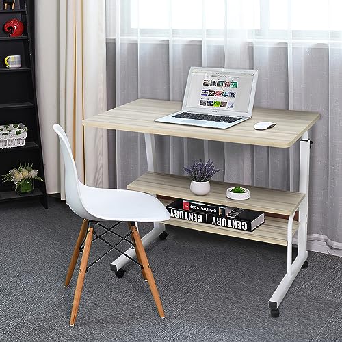 Adjustable Portable Rolling Bedside Work Breakfast Laptop Tray Table Desk Station Portable Overbed/Chair Table Sofa Side Notebook Laptop Desk PC Stand Height Adjustable w/Lockable 4 Castors & Wooden HYGRAD BUILT TO SURVIVE