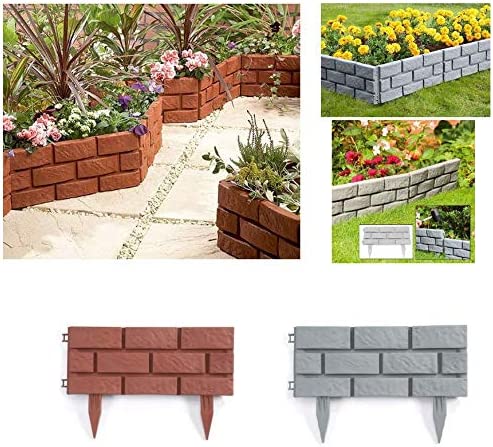 Pack of 8 Plastic Brick Effect Lawn Garden Grass Edging Skirting Border Picket Fence in 2 Colours Generic