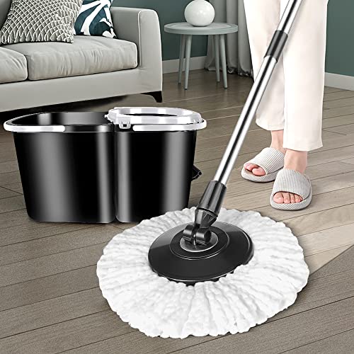Spin Mop and Bucket Set, 6L Foot Pedal Mop Turbo Bucket with 57'' Stainless Steel Handle & 5 Microfiber Mops Pads, Floor Mop for Hardwood Laminate Tile - Fast Delivery from UK Warehouses HYGRAD BUILT TO SURVIVE