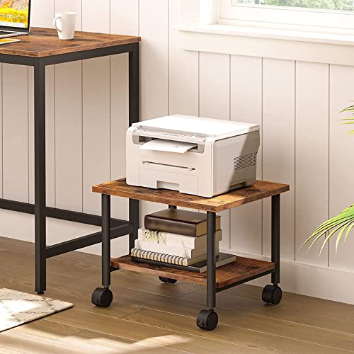 Under-Desk Printer Stand, 2-Tier Printer Cart with Storage Shelf, Printer Rack with Lockable Wheels, Metal Frame, Industrial Style in Office, Home, Copier, Scanner, Rustic Brown-48.5x40x36.5(DxWxH)cm HYGRAD BUILT TO SURVIVE