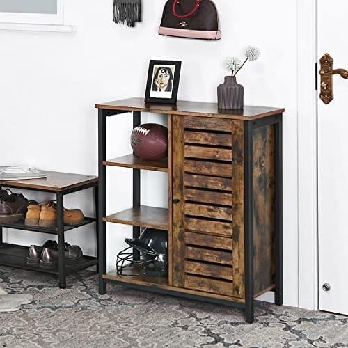 3 Tier Wood/Steel Industrial Style Rustic Cabinet Bookshelf Display Storage Unit With Slatted Door HYGRAD BUILT TO SURVIVE