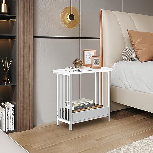 HYGRAD BUILT TO SURVIVE 2 Tier Narrow Wooden Bedside Sofa End Side Oval Top Table For Living Bed Room Furniture In White Colour HYGRAD BUILT TO SURVIVE