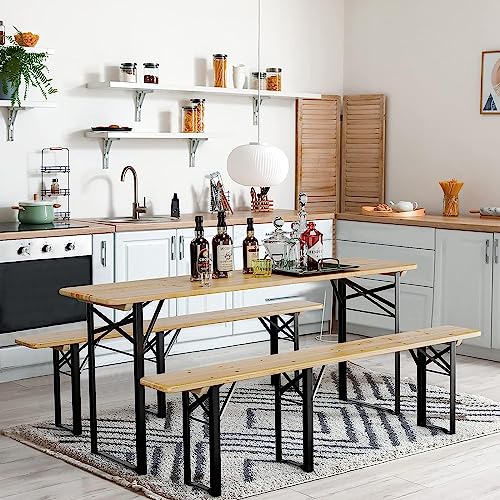 HYGRAD BUILT TO SURVIVE 3 Piece 180 cm Wooden Portable Folding Picnic Beer Bench Table Trestle Outdoor Living Pub Furniture Set HYGRAD BUILT TO SURVIVE